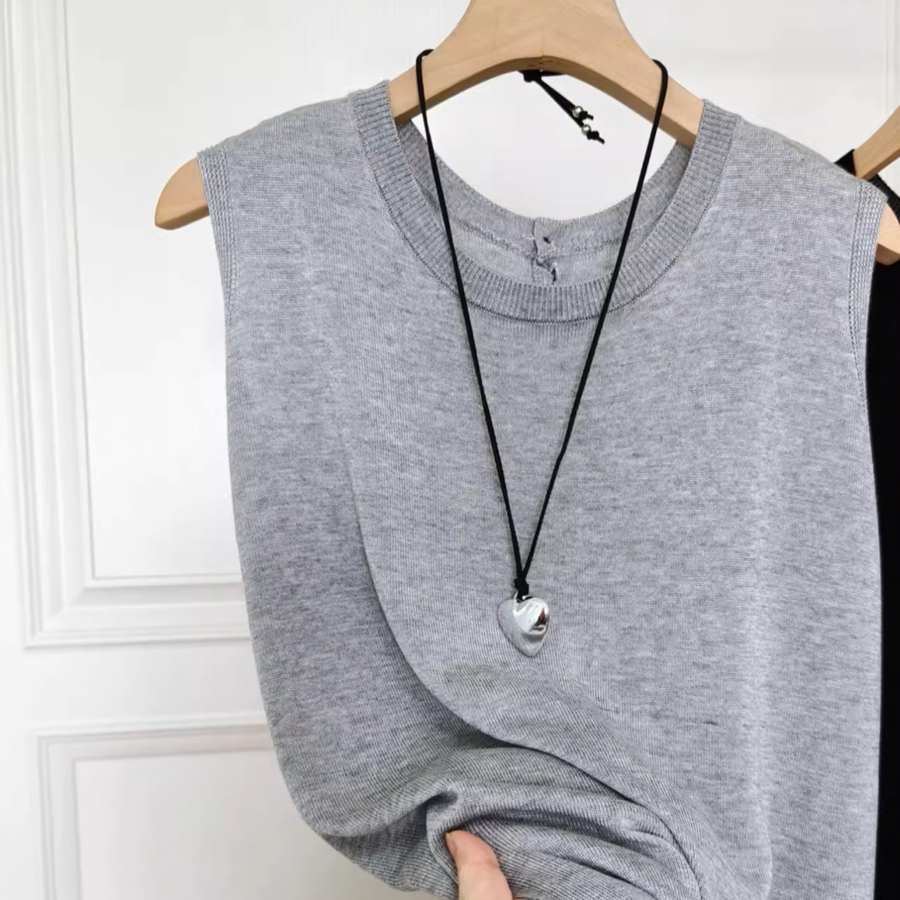 骨格ウェーブ ノースリーブ ニット Iライン ロングワンピース