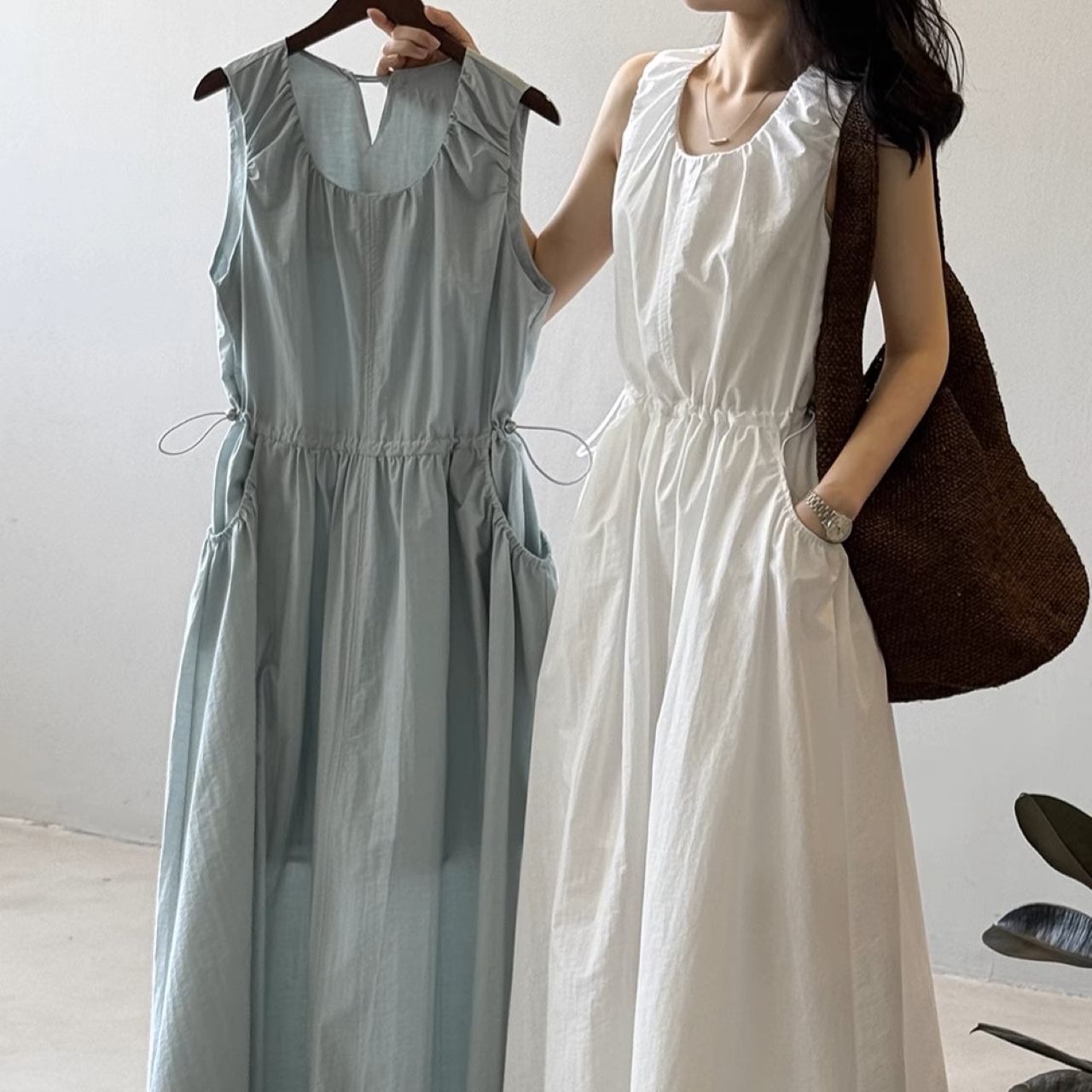 骨格ウェーブ ノースリーブ ワークウェアワンピース