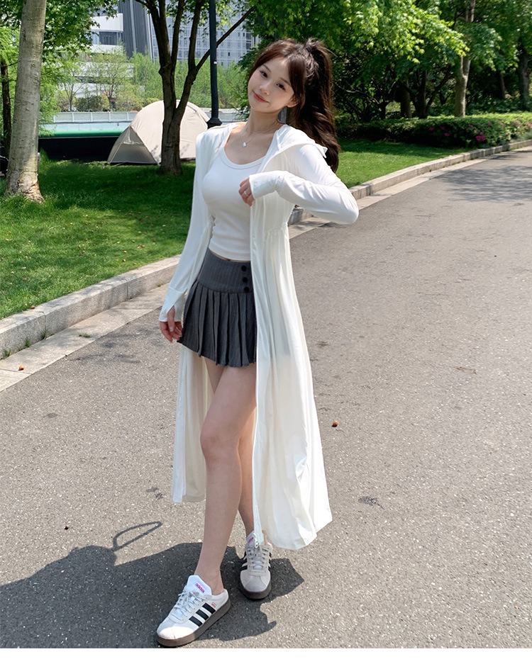 骨格ウェーブ UV対策 フィット＆フレア ロング丈 パーカーワンピース