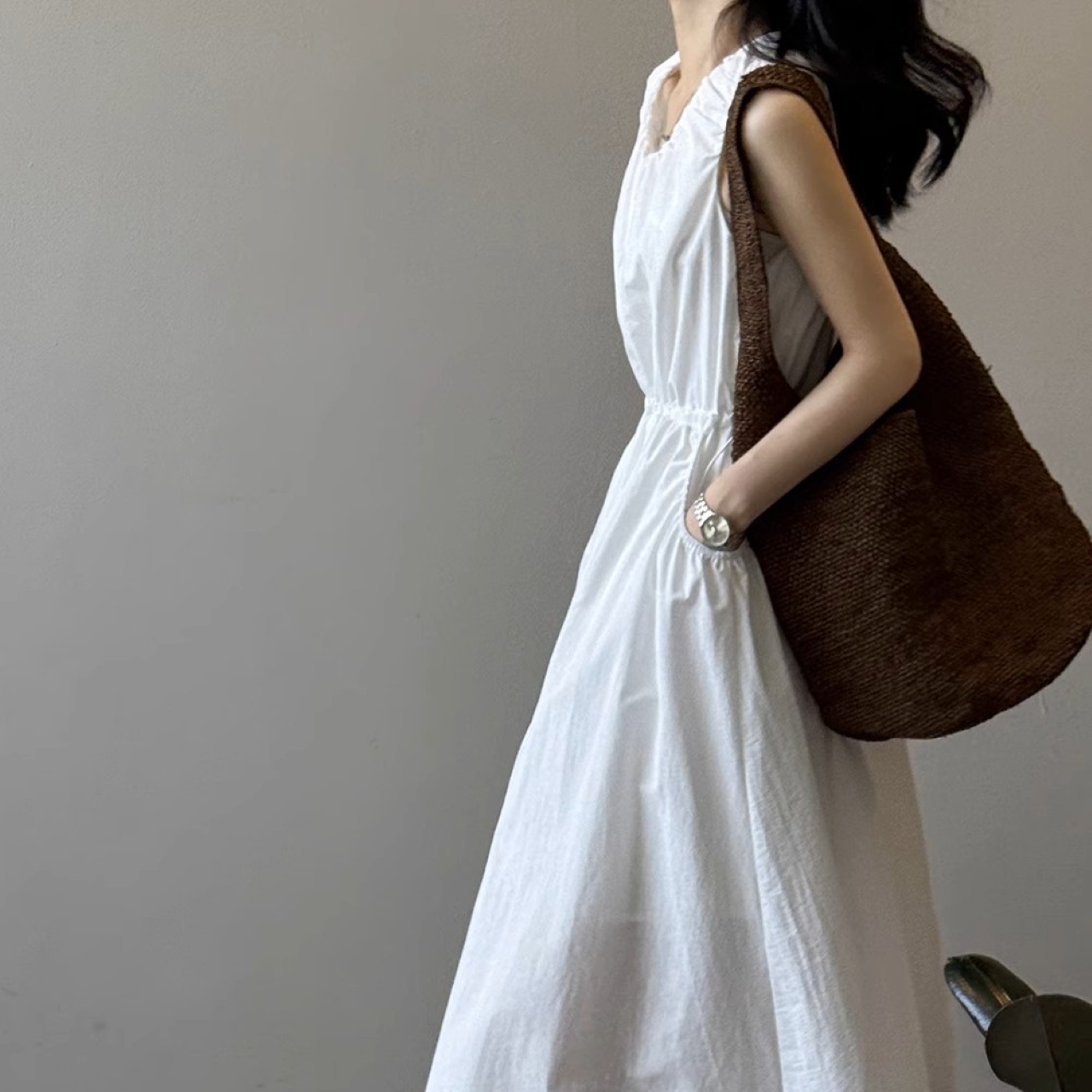 骨格ウェーブ ノースリーブ ワークウェアワンピース