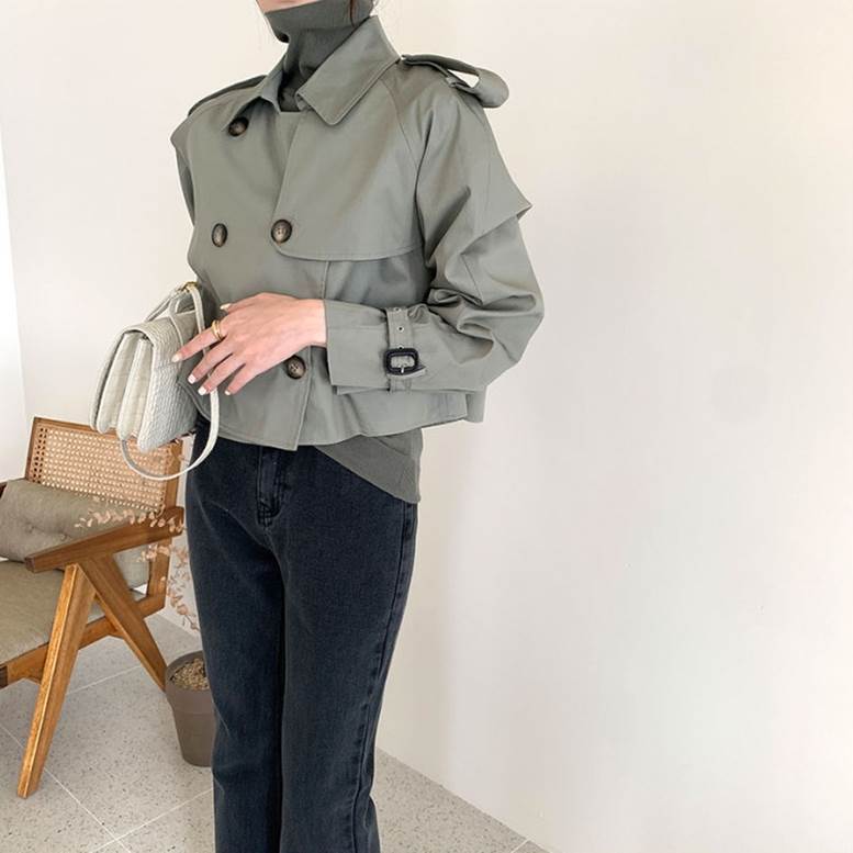 骨格ウェーブ ショート丈 ハンサム大人トレンチコート