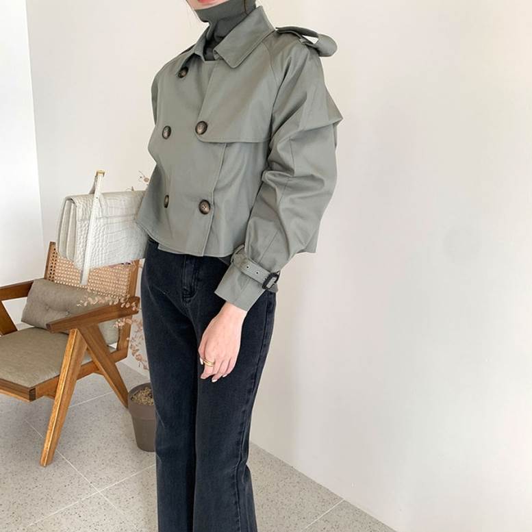 骨格ウェーブ ショート丈 ハンサム大人トレンチコート