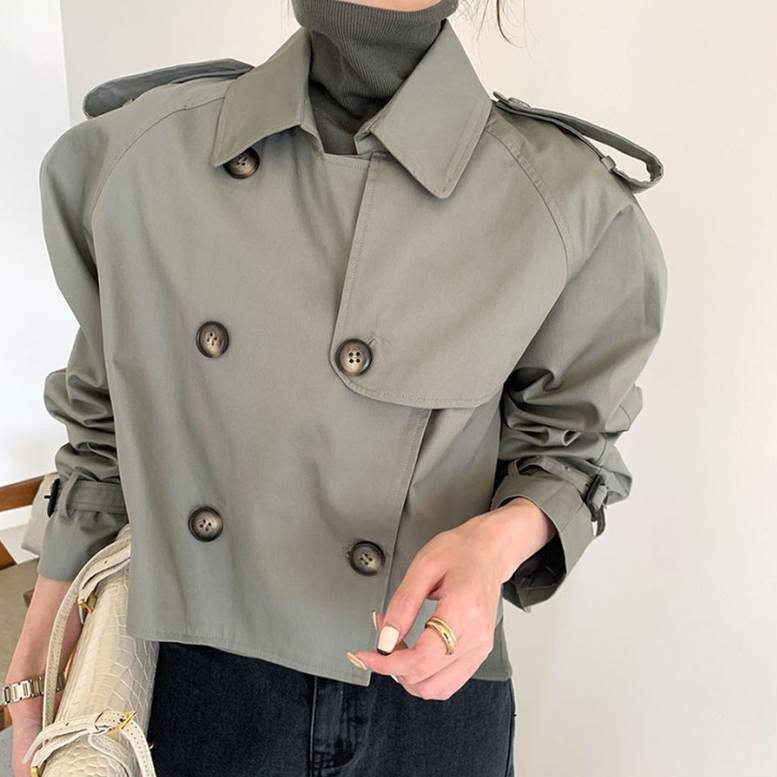 骨格ウェーブ ショート丈 ハンサム大人トレンチコート