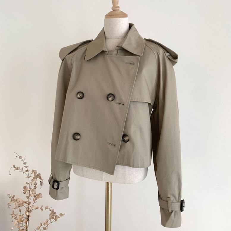 骨格ウェーブ ショート丈 ハンサム大人トレンチコート