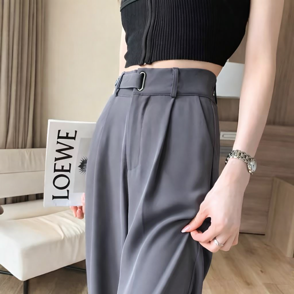 骨格ウェーブ 美くびれ強調 とろみハイウエスト ベルテッドスラックス