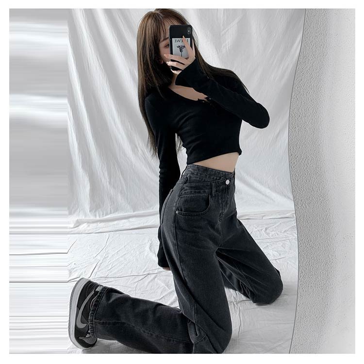 骨格ウェーブ クロスウエスト 着痩せ効果 デニムパンツ