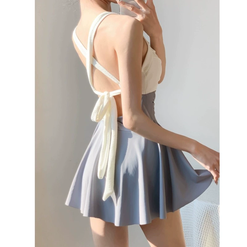 骨格ウェーブ シャーリング×カシュクール フレアワンピース水着