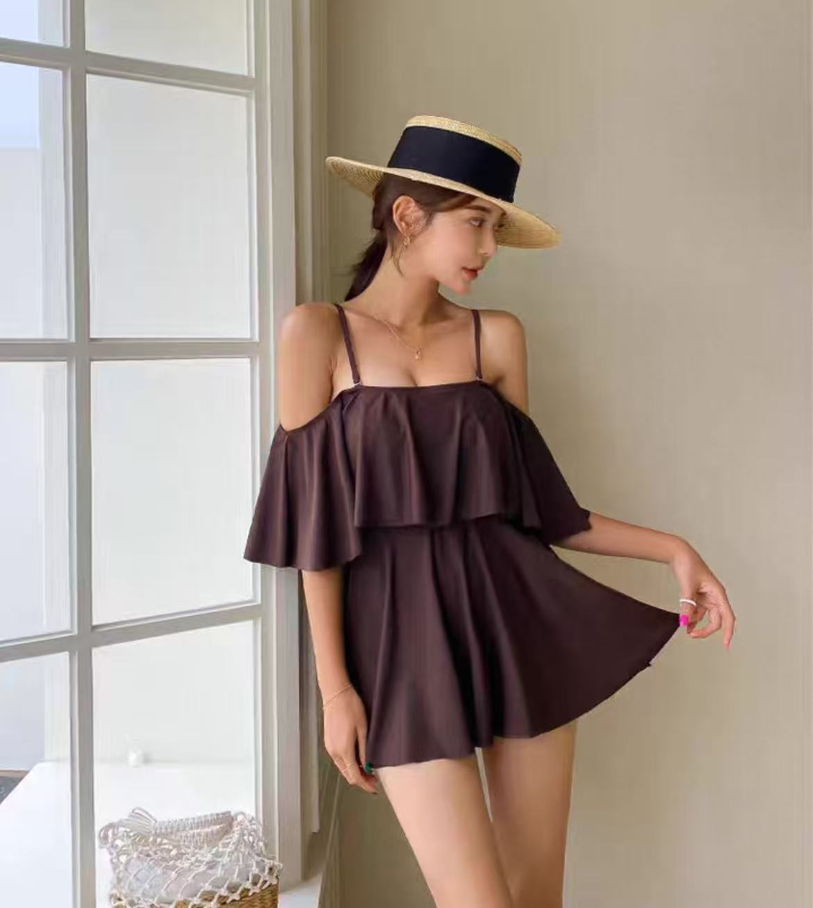 骨格ウェーブ 2wayオフショルワンピース水着