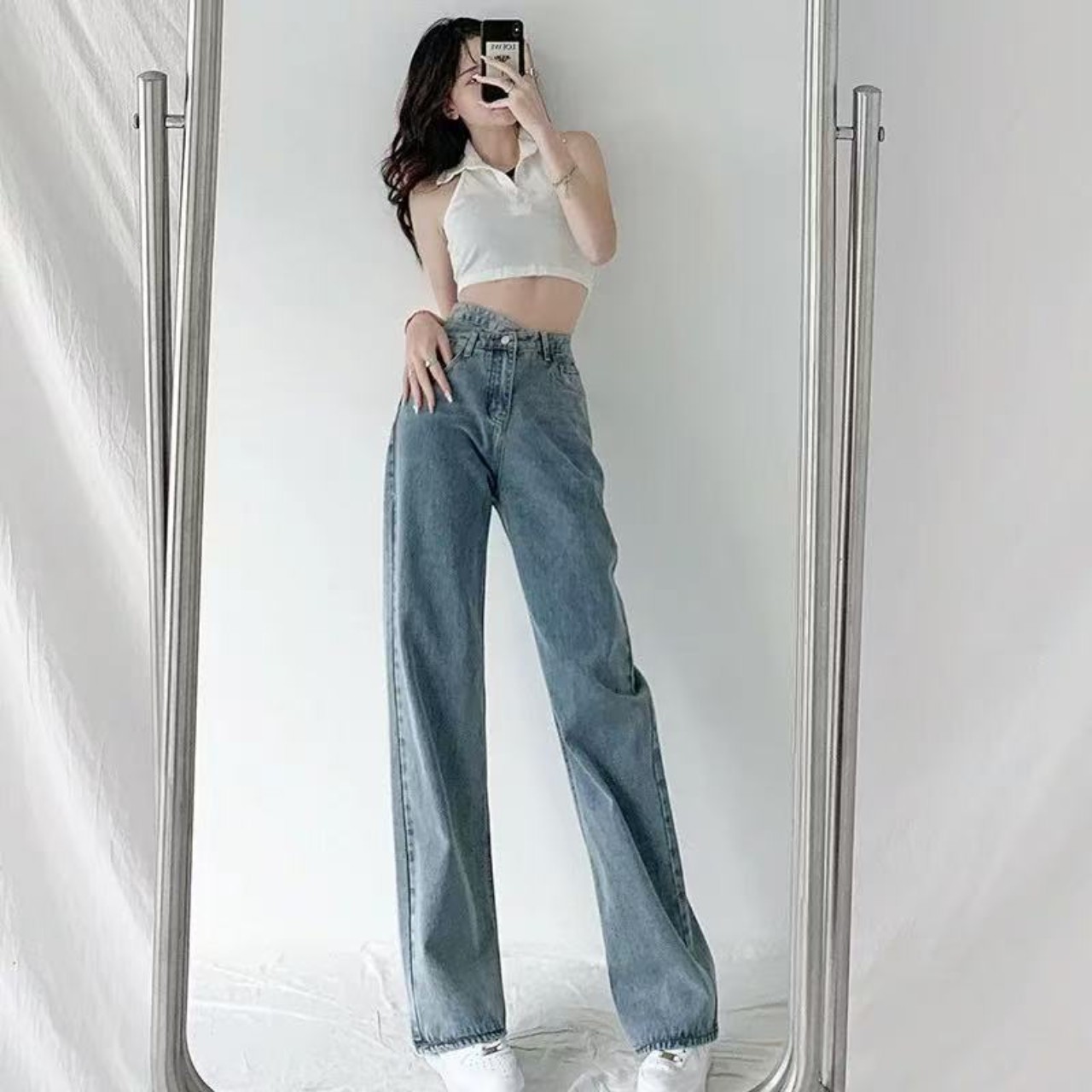 骨格ウェーブ クロスウエスト 着痩せ効果 デニムパンツ