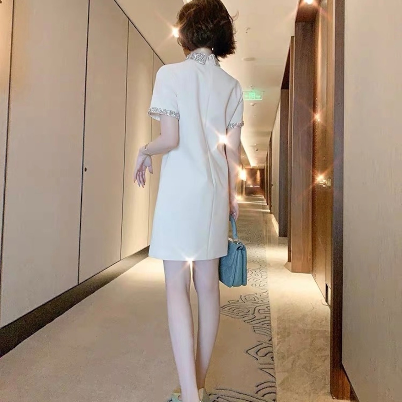 骨格ウェーブ ビジューカラー Aライン お嬢様ミニワンピース
