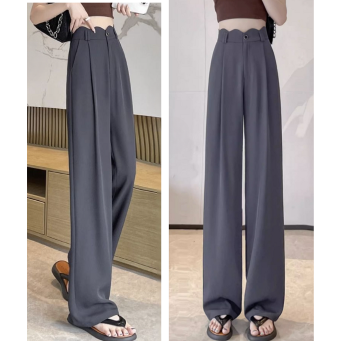 骨格ウェーブ 曲線美 スカラップハイウエスト とろみワイドパンツ