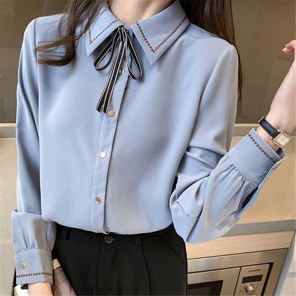 骨格ウェーブ ボウタイ風リボン シフォン シャツブラウス