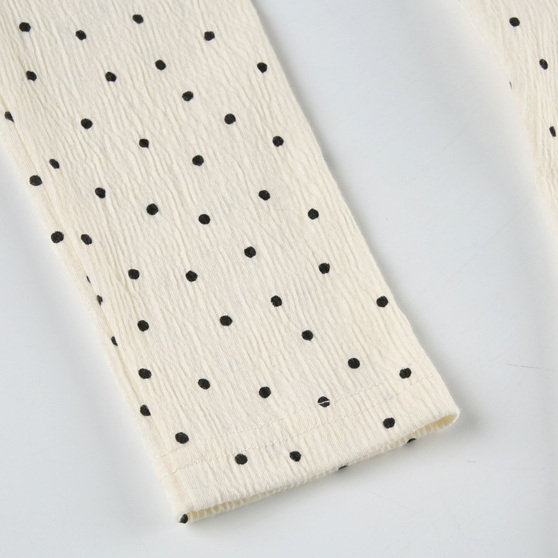 骨格ウェーブ デコルテリボン×ドット柄 フレンチガーリートップス