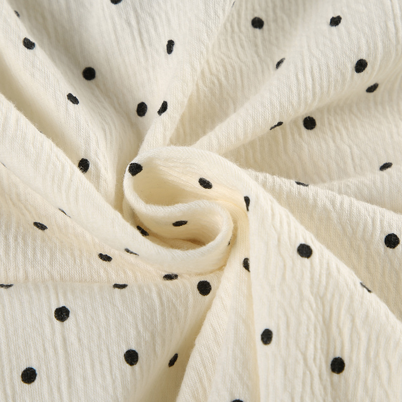 骨格ウェーブ デコルテリボン×ドット柄 フレンチガーリートップス