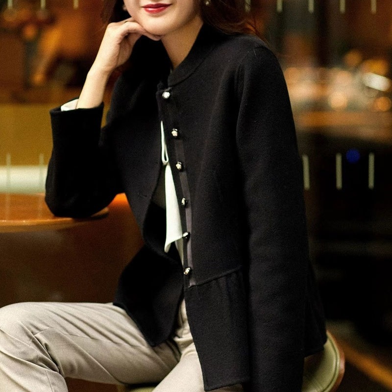 骨格ウェーブ 上品スタンドカラー へプラムジャケット