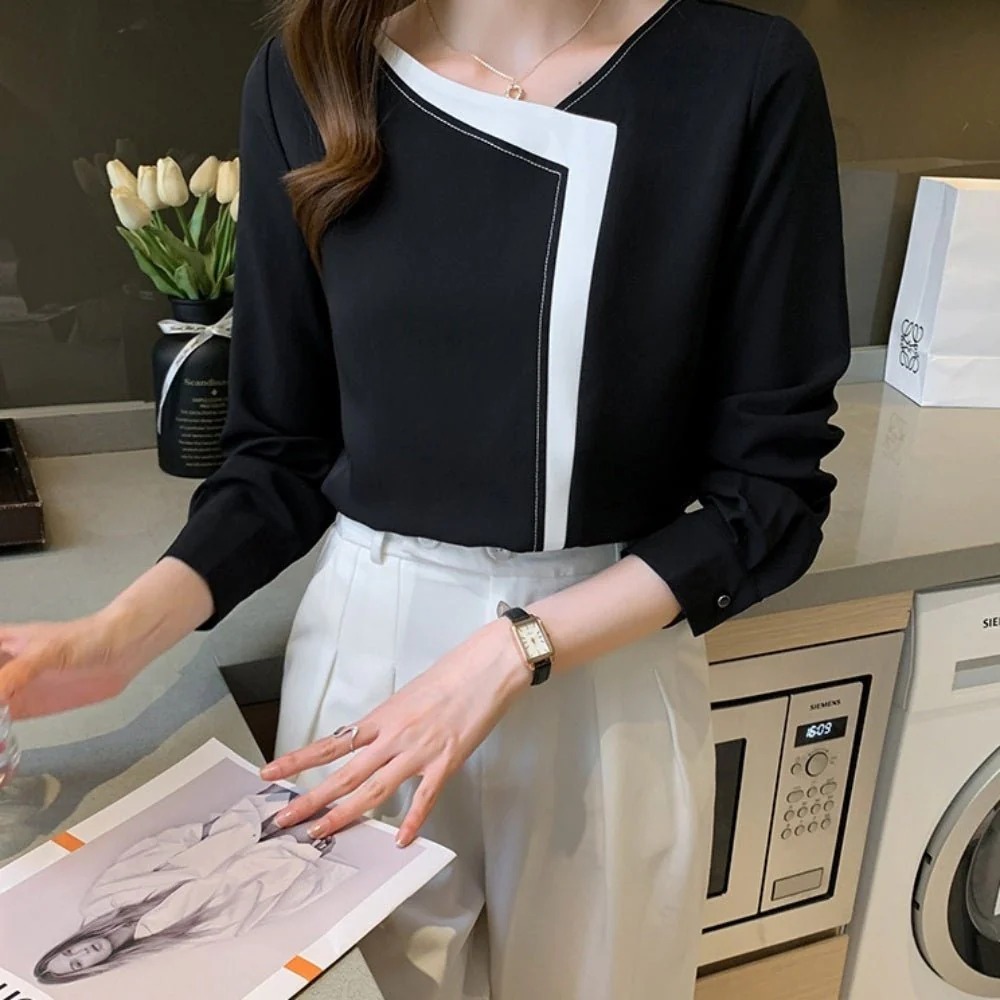 骨格ウェーブ バイカラーブラウス