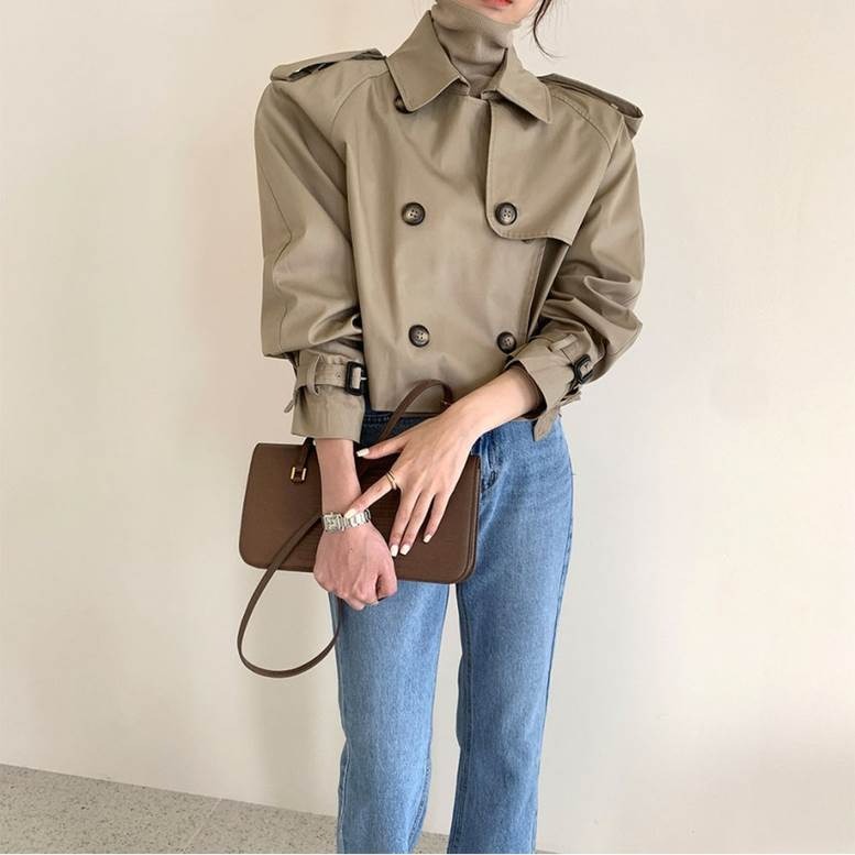 骨格ウェーブ ショート丈 ハンサム大人トレンチコート