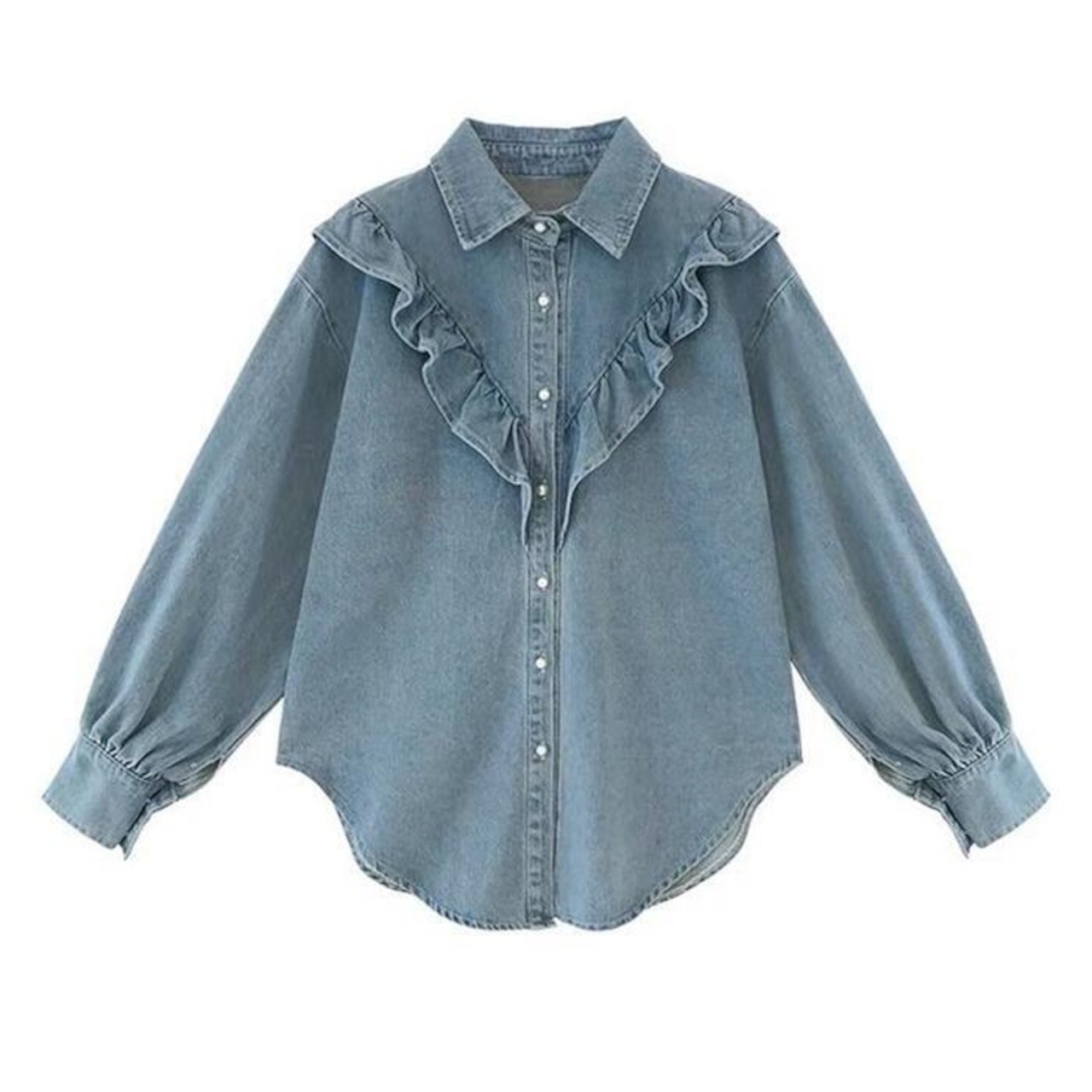 骨格ウェーブ フロントフリルデニムシャツ