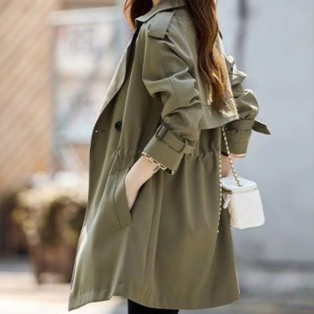 骨格ウェーブ ウエストマーク ハーフ丈トレンチコート