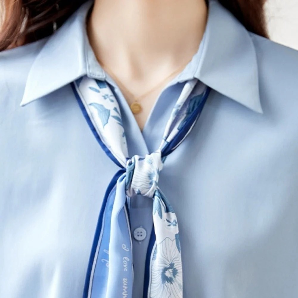 骨格ウェーブ とろみ素材 フローラルボウタイ5分袖ブラウス