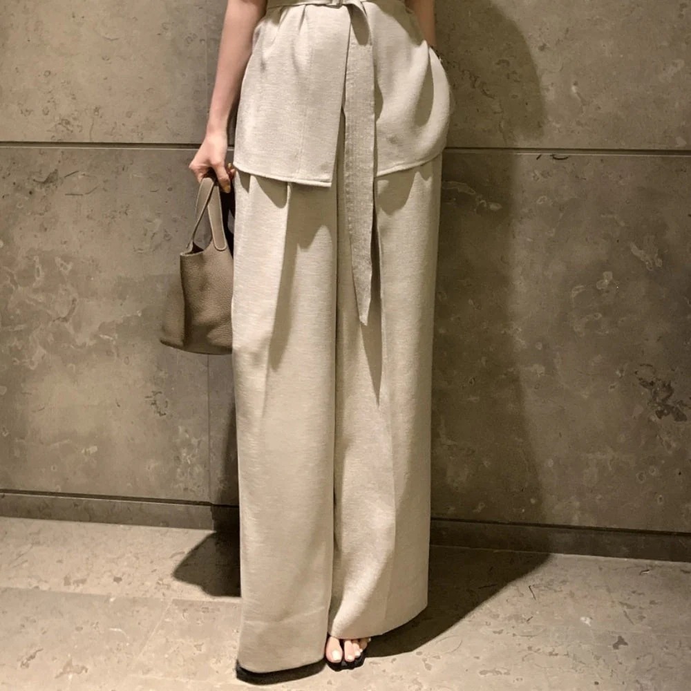 骨格ウェーブ 美くびれメイク・セットアップ フレンチスリーブシャツ＆ワイドパンツ