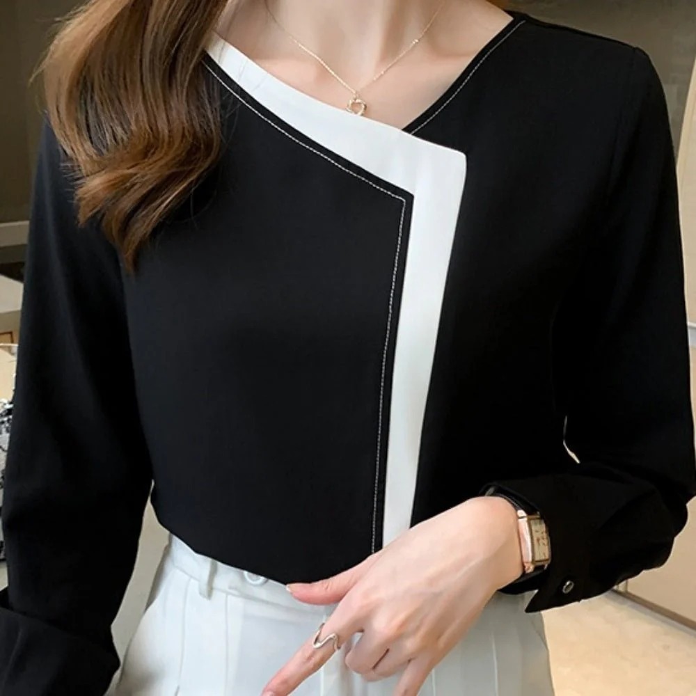 骨格ウェーブ バイカラーブラウス