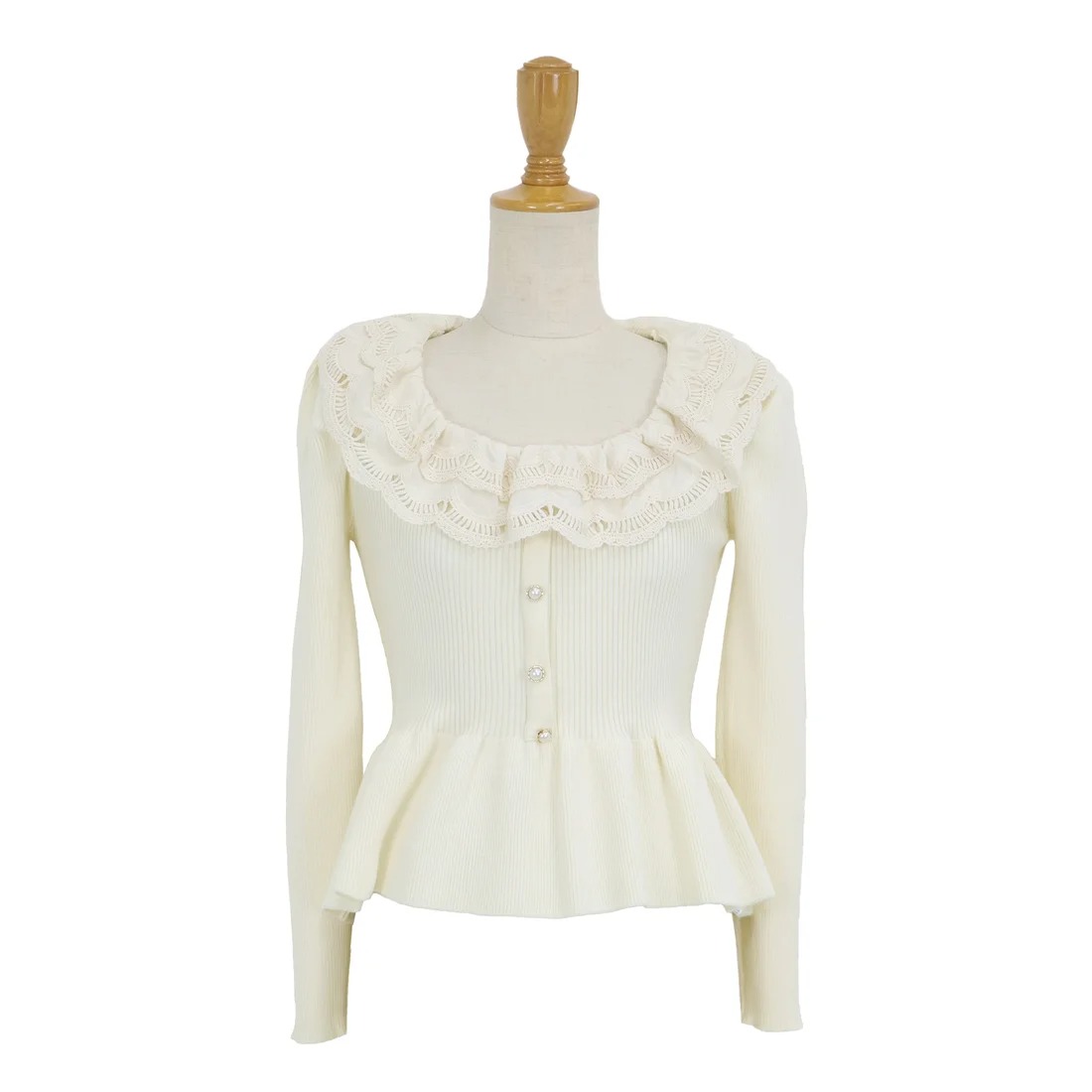 骨格ウェーブ フリル映え スクエアネック ペプラムトップス