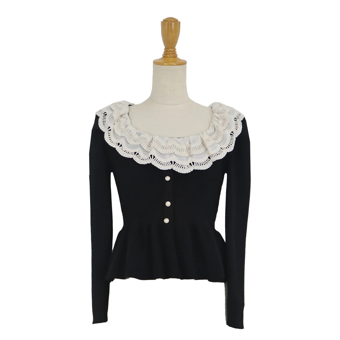 骨格ウェーブ フリル映え スクエアネック ペプラムトップス