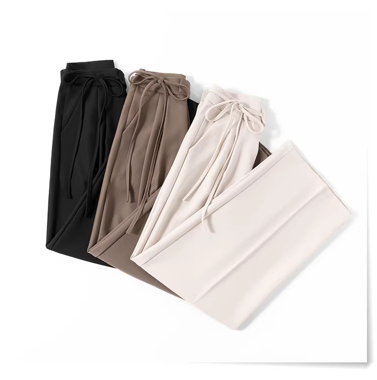 骨格ウェーブ リボンウエスト とろみワイドパンツ