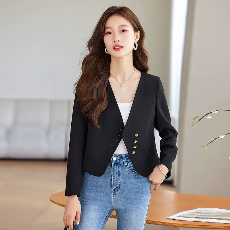 骨格ウェーブ ノーカラー クロップドニュアンスジャケット