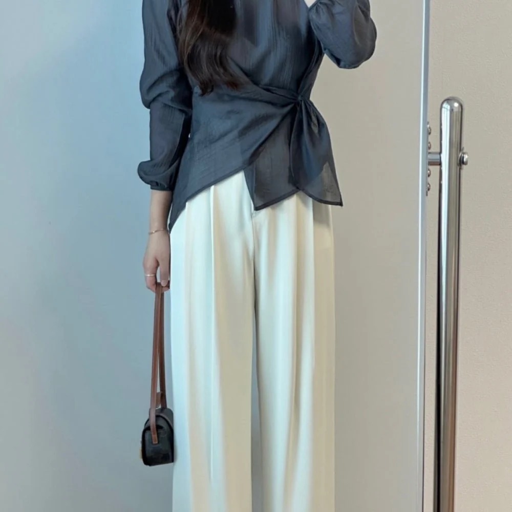 骨格ウェーブ 華奢見え シアーラップアシメブラウス