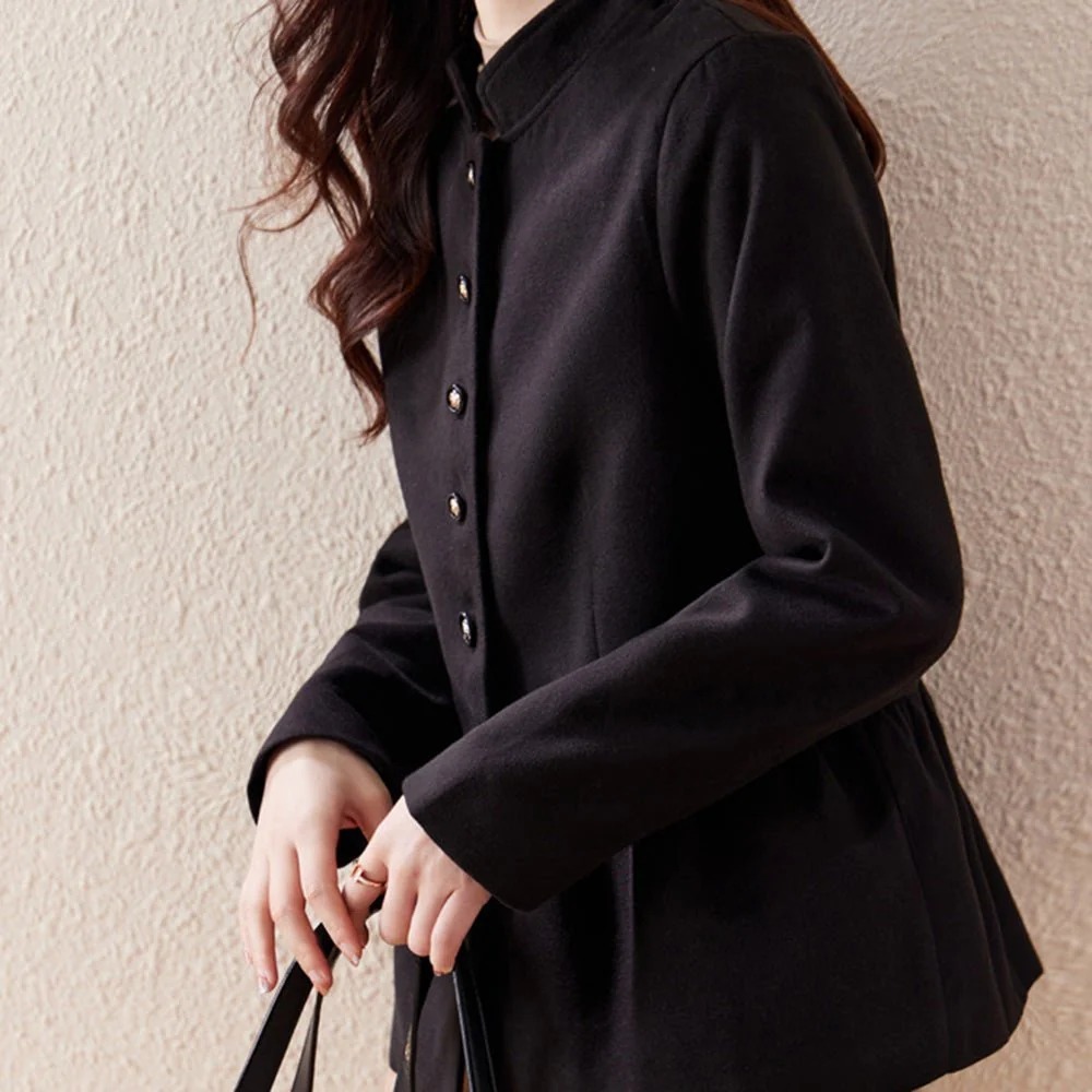 骨格ウェーブ 上品スタンドカラー へプラムジャケット