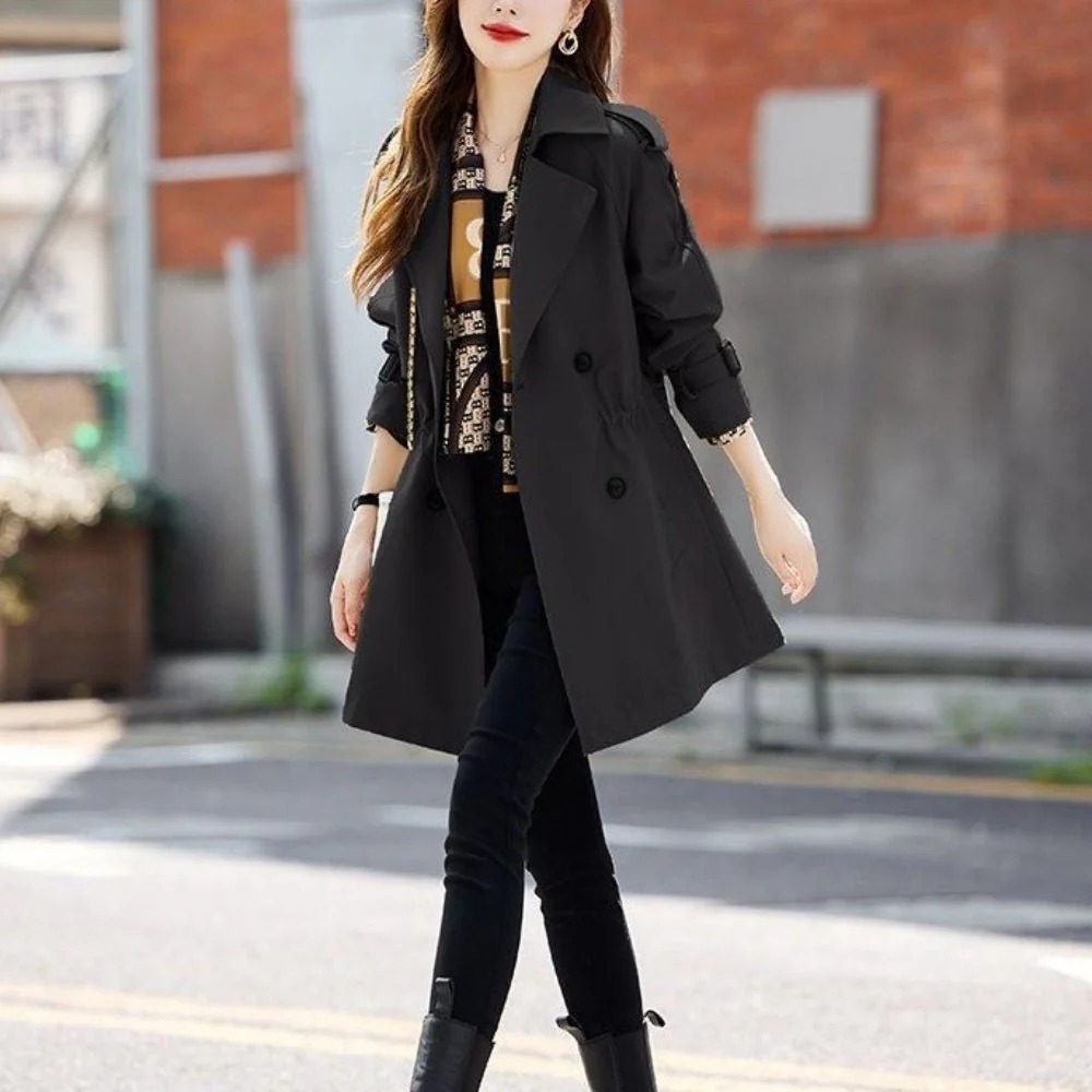 骨格ウェーブ ウエストマーク ハーフ丈トレンチコート