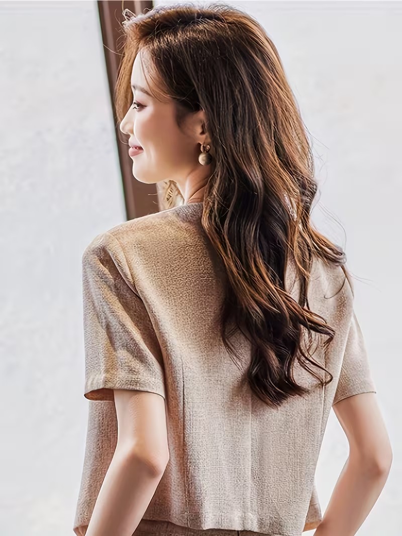 骨格ウェーブ ノーカラーパールボタンジャケット＆パンツ セットアップ