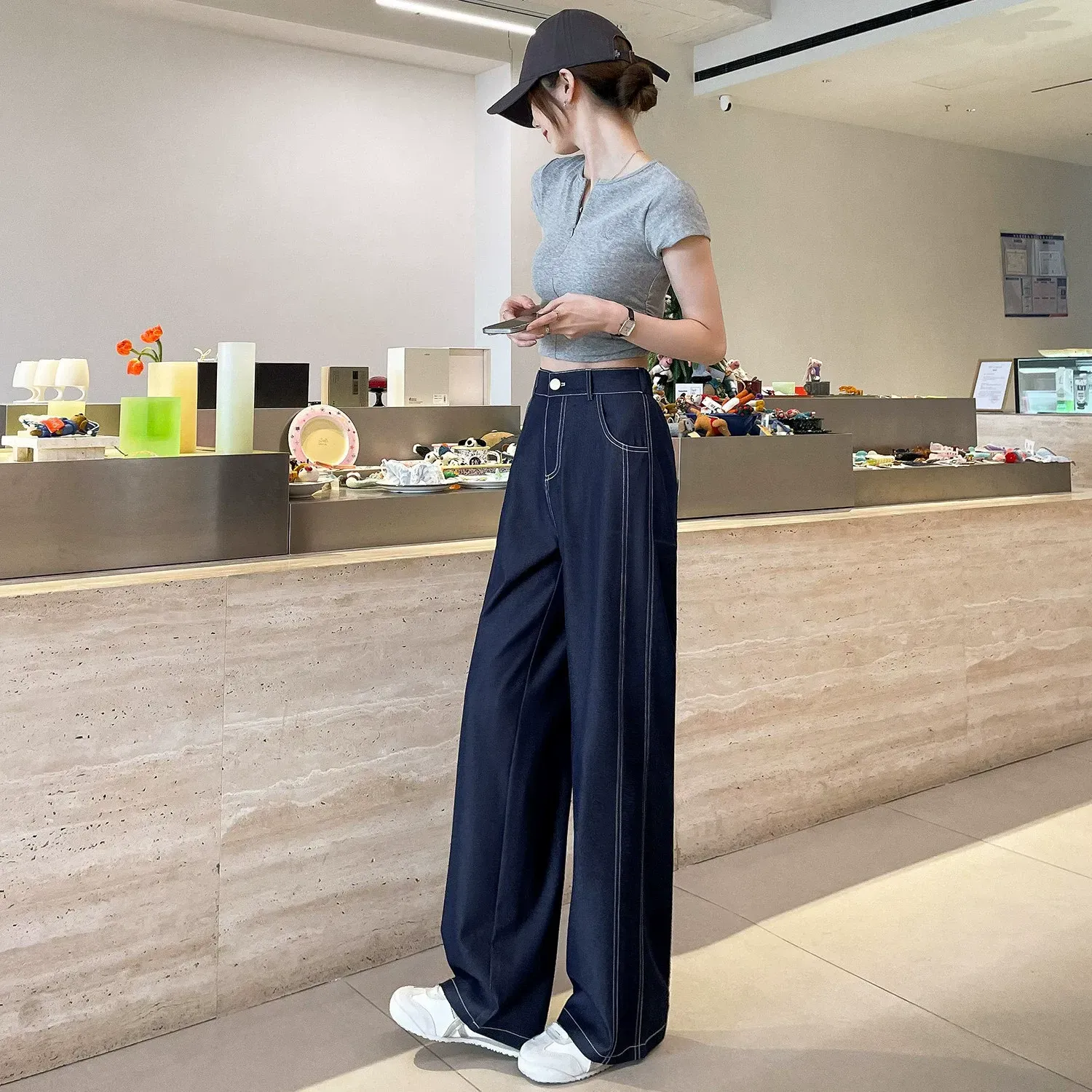 骨格ウェーブ 脚長×細見えが叶う ハイウエスト とろみデニムパンツ
