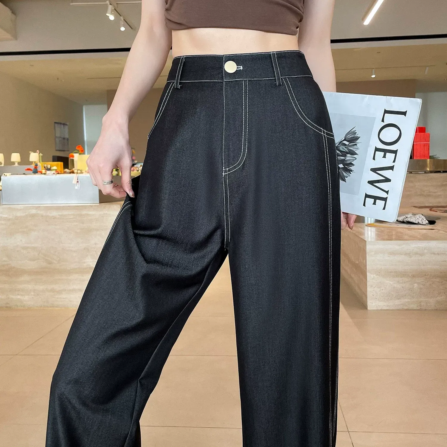 骨格ウェーブ 脚長×細見えが叶う ハイウエスト とろみデニムパンツ