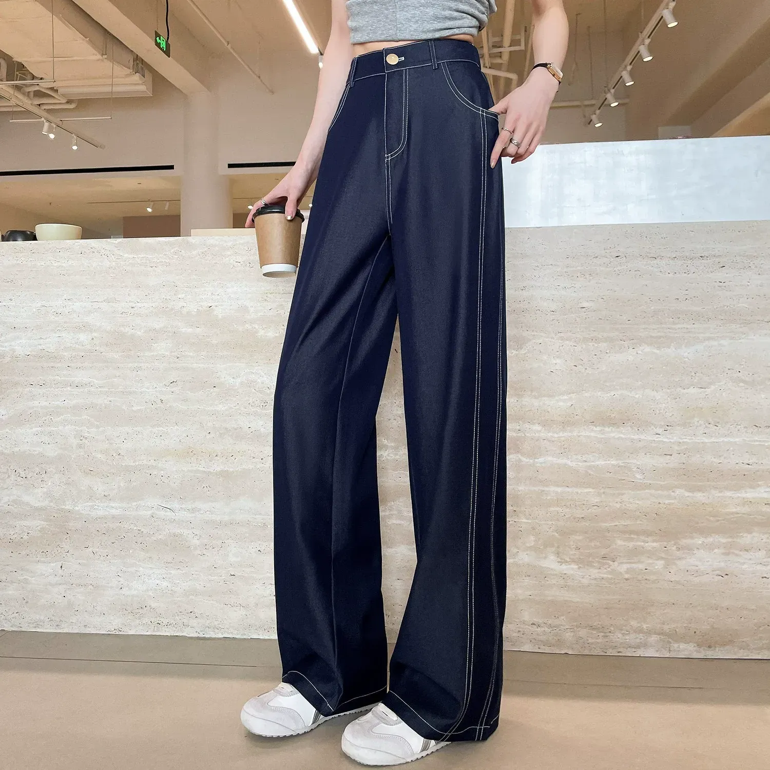 骨格ウェーブ 脚長×細見えが叶う ハイウエスト とろみデニムパンツ