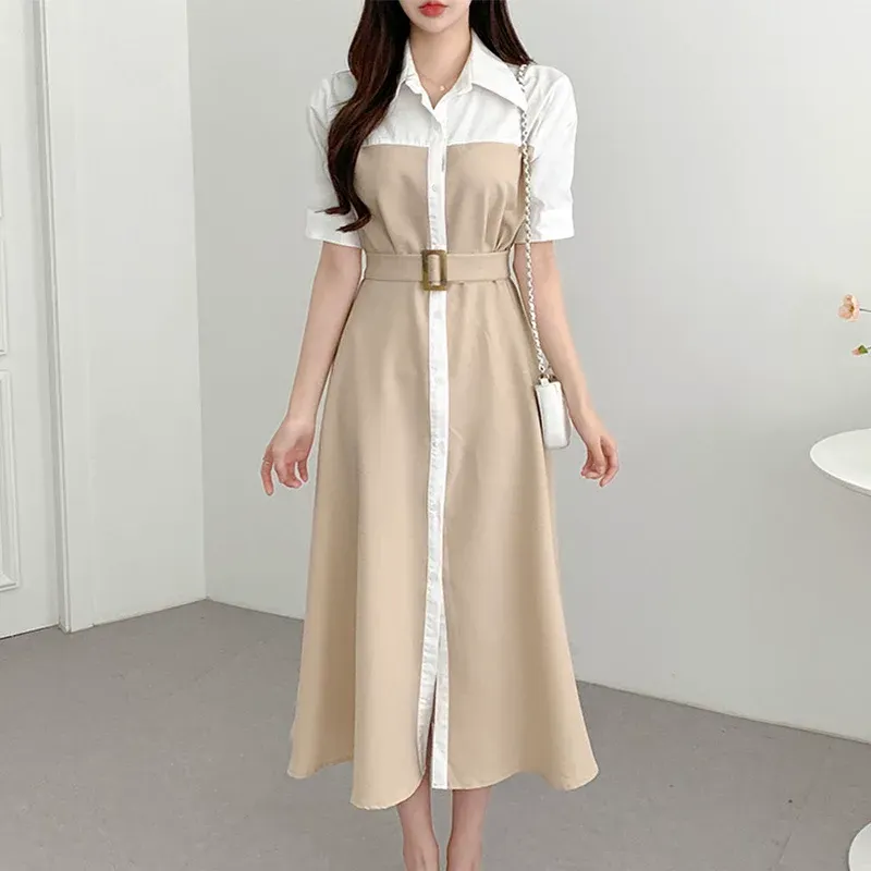 骨格ウェーブ 美くびれメイク バイカラーシャツワンピース