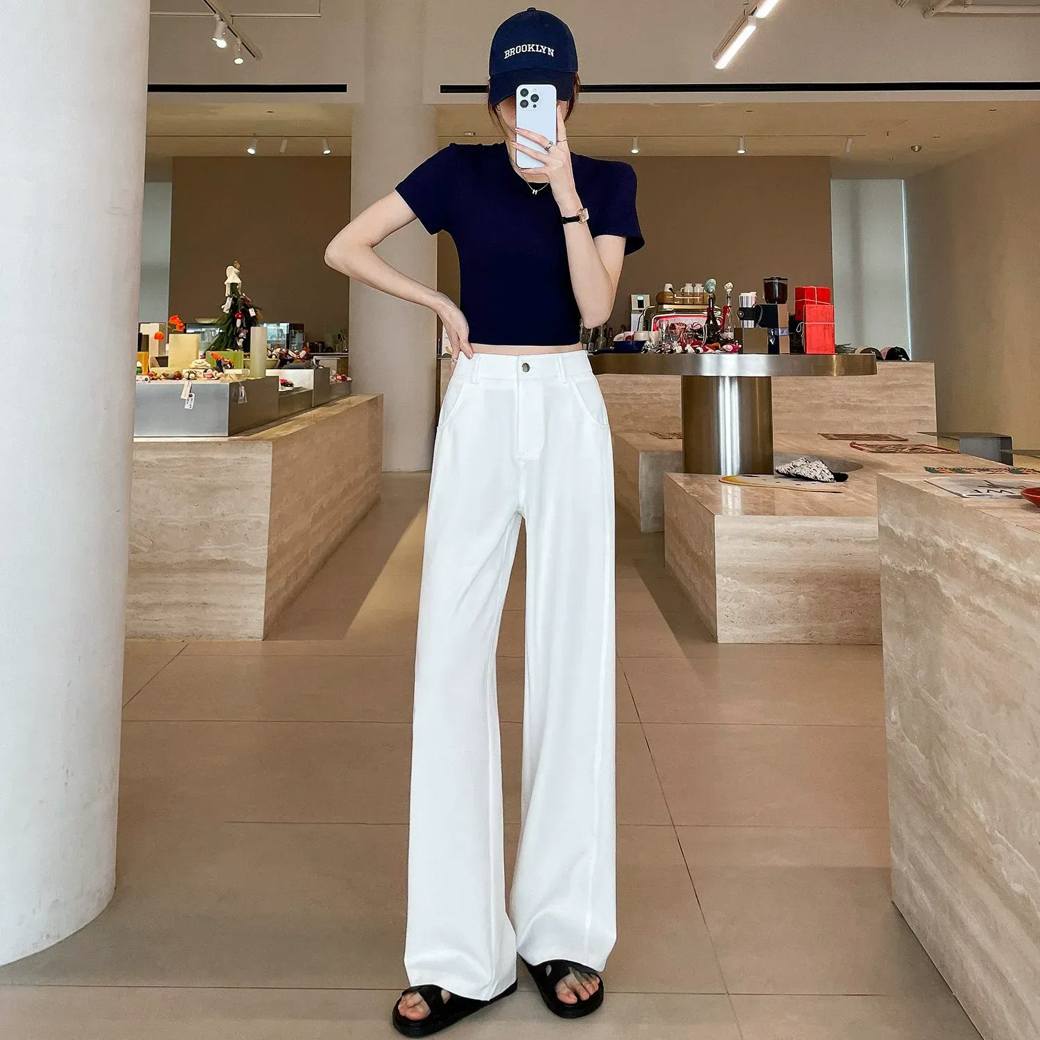 骨格ウェーブ 脚長×細見えが叶う ハイウエスト とろみデニムパンツ
