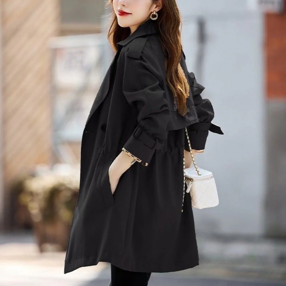 骨格ウェーブ ウエストマーク ハーフ丈トレンチコート