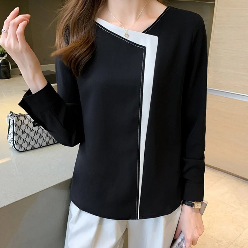 骨格ウェーブ バイカラーブラウス