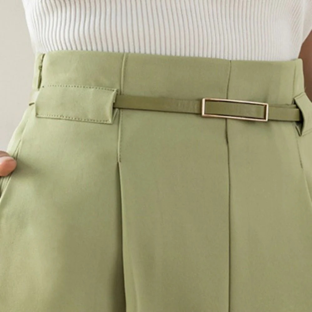 骨格ウェーブベルト付きワイドパンツスーツ