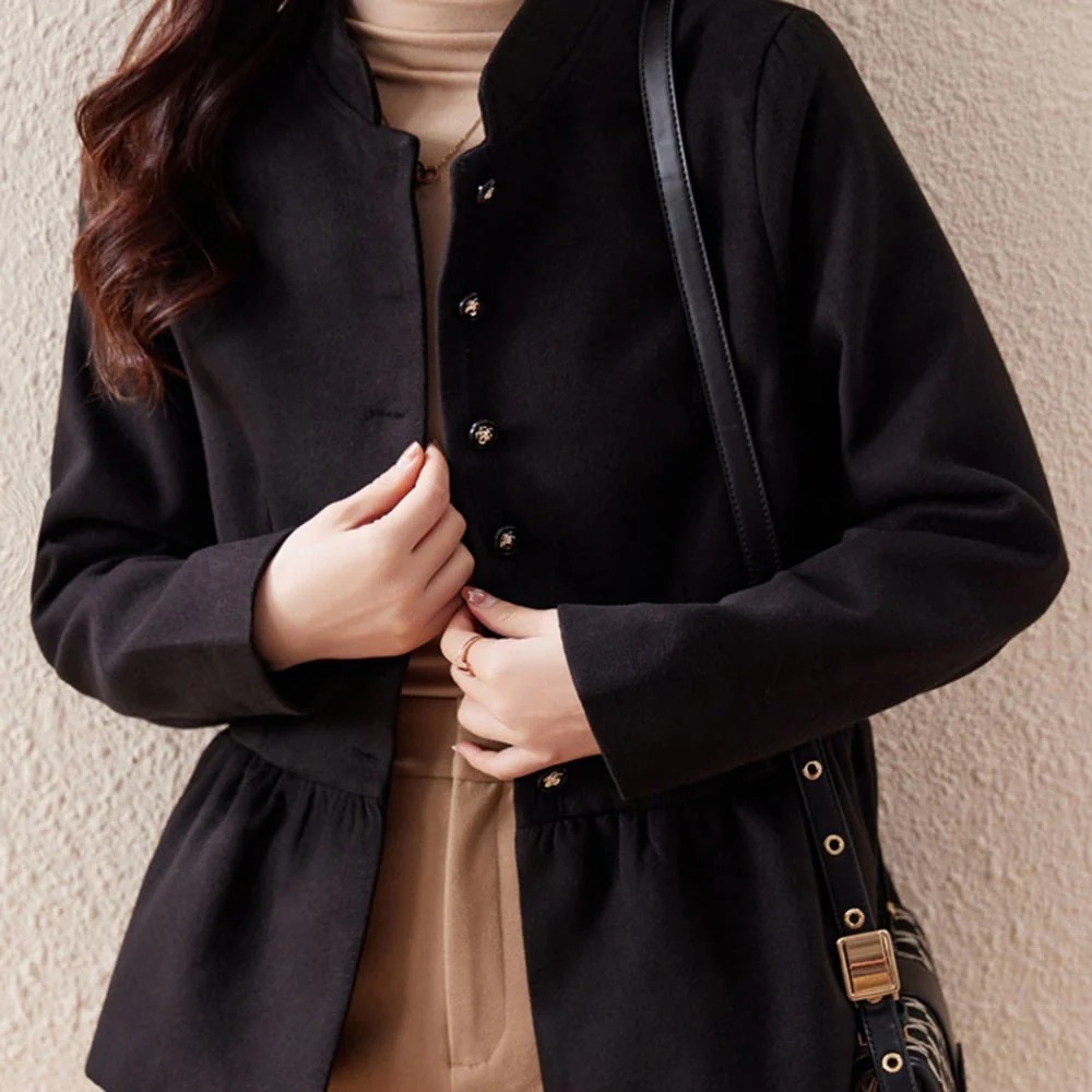 骨格ウェーブ 上品スタンドカラー へプラムジャケット