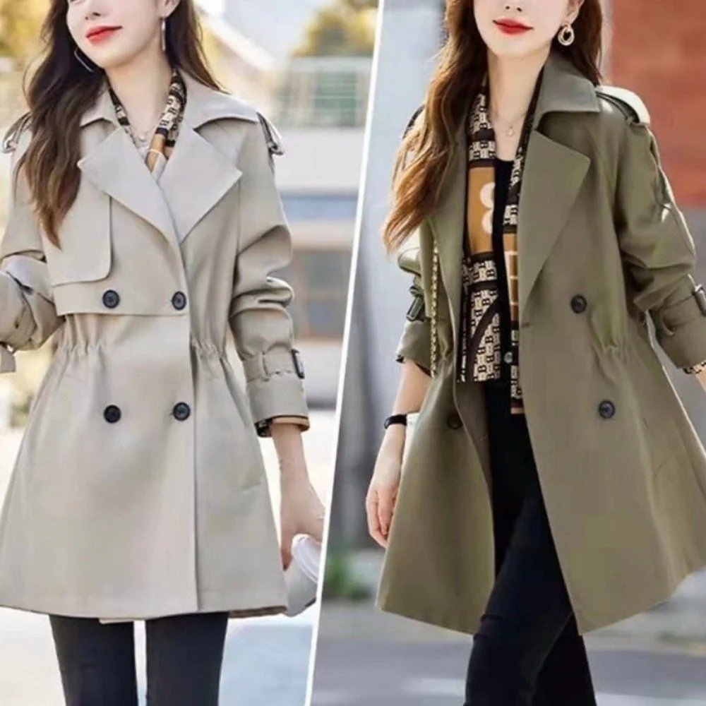 骨格ウェーブ ウエストマーク ハーフ丈トレンチコート