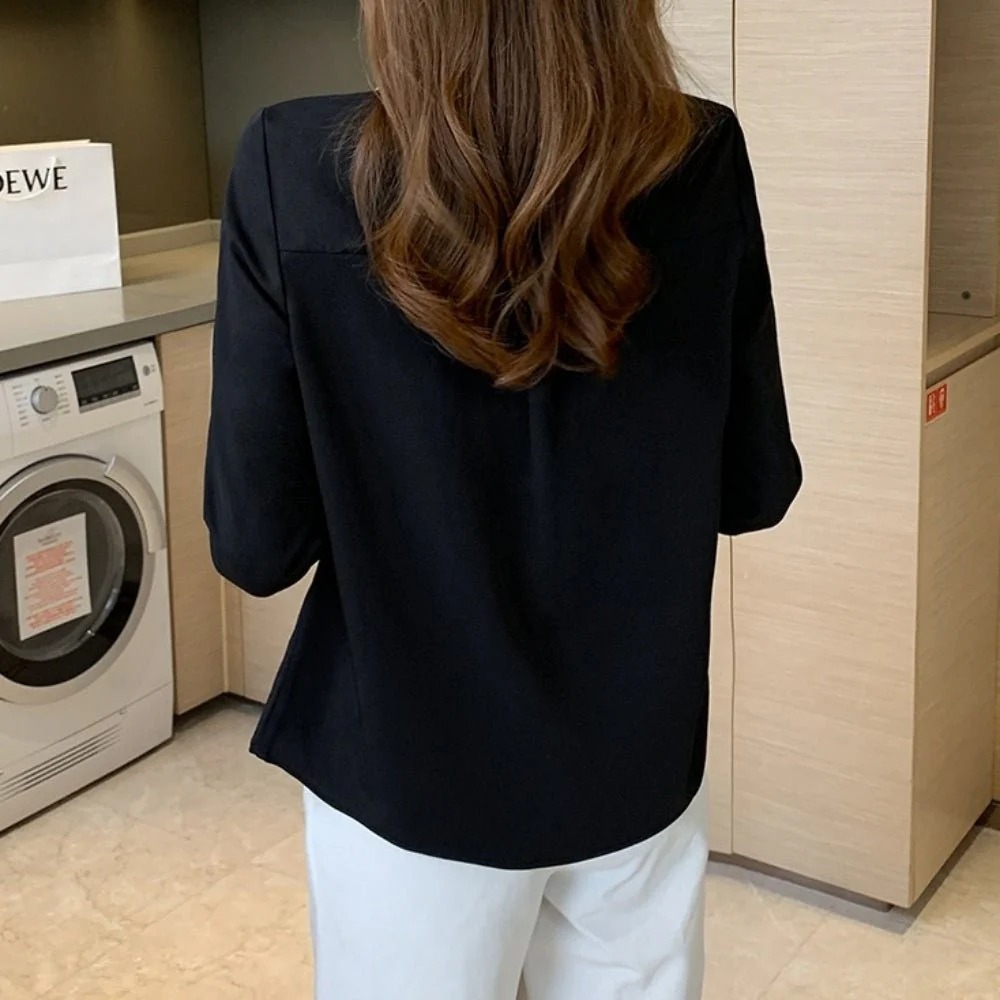 骨格ウェーブ バイカラーブラウス