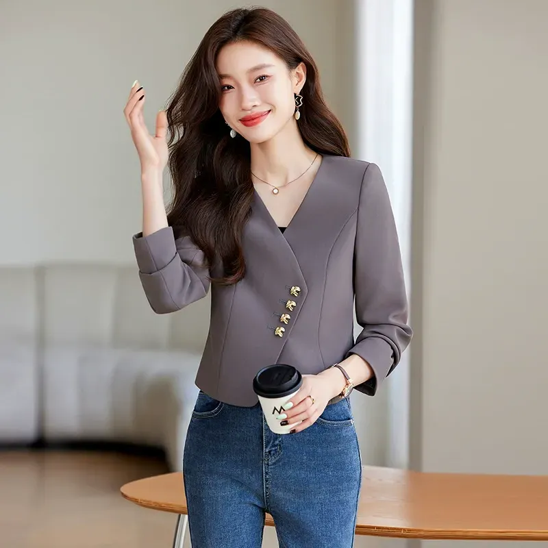 骨格ウェーブ ノーカラー クロップドニュアンスジャケット