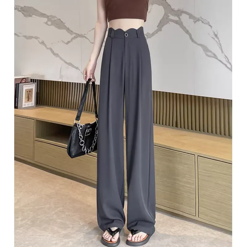 骨格ウェーブ 曲線美 スカラップハイウエスト とろみワイドパンツ