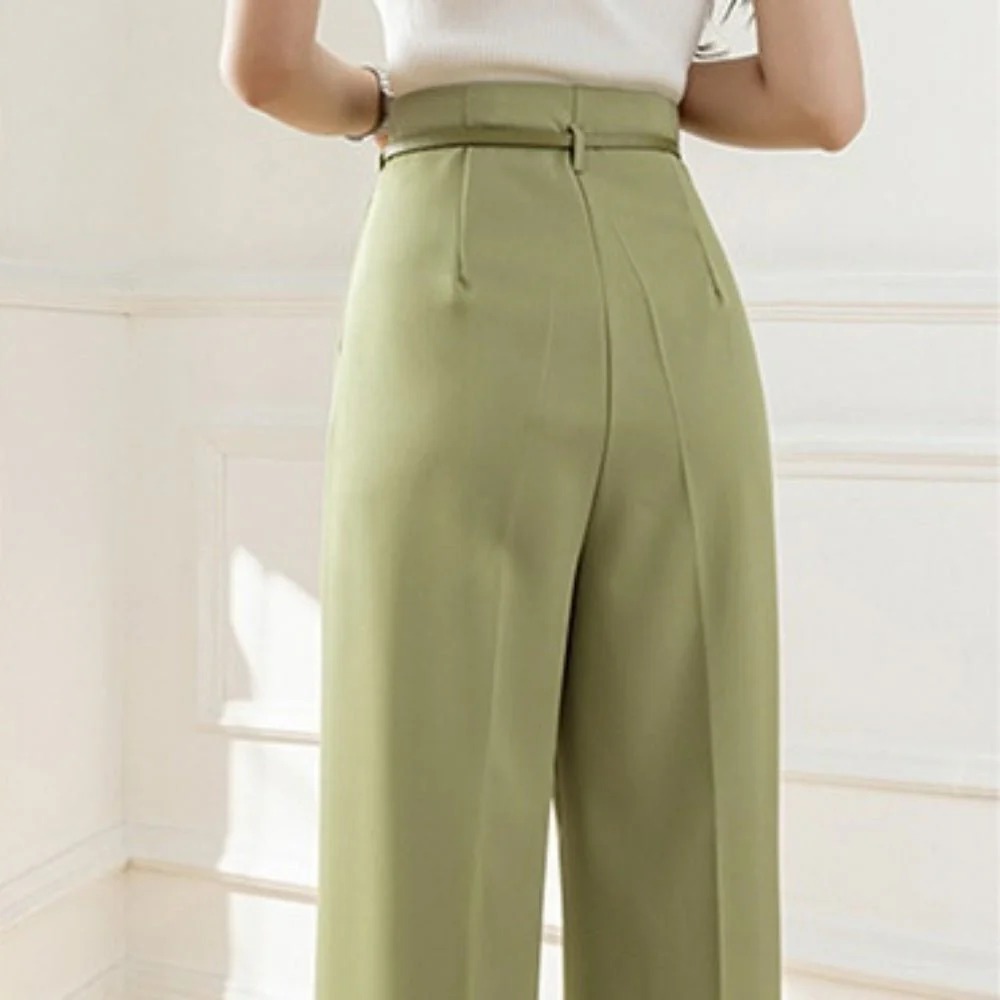 骨格ウェーブベルト付きワイドパンツスーツ