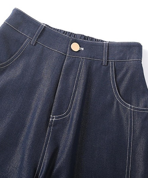 骨格ウェーブ 脚長×細見えが叶う ハイウエスト とろみデニムパンツ
