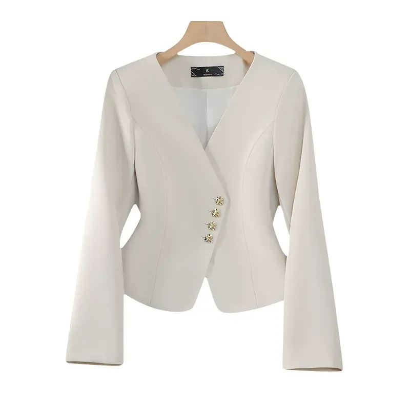 骨格ウェーブ ノーカラー クロップドニュアンスジャケット